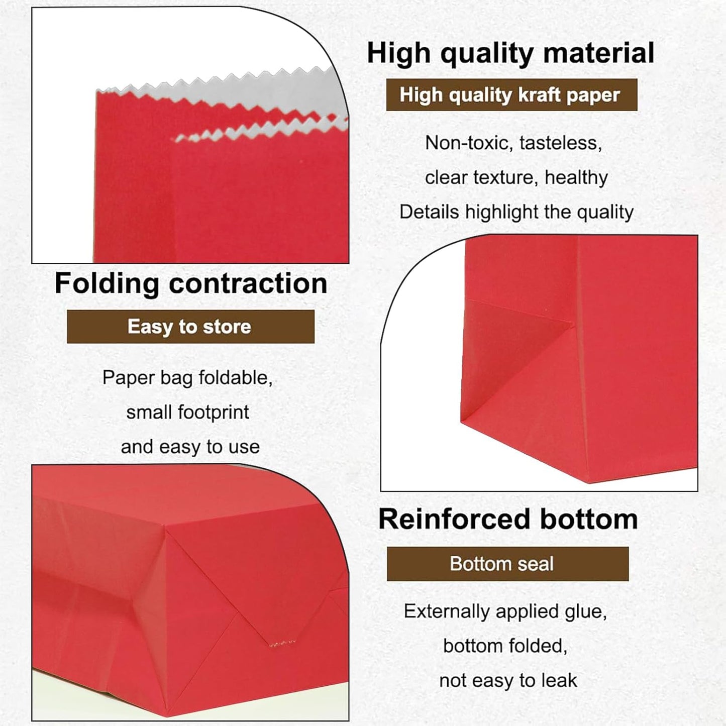 KEYYOOMY Red Paper Bags Small Red Paper Lunch Bags Party Favor Bag Goodie Bag for Wedding Birthday Party (72 CT, 3 Sizes)