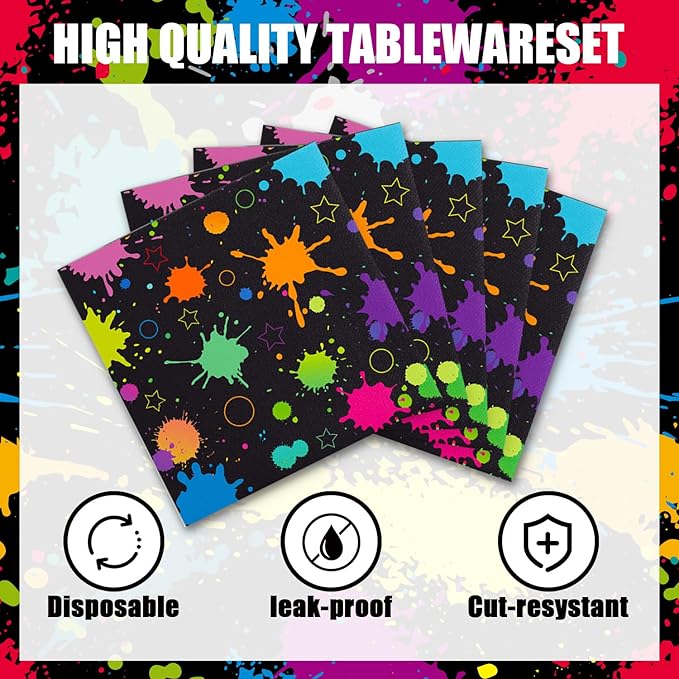 40pcs Neon Party Supplies Paper Plate and Napkins Neon Glow Birthday Colorful Graffiti Party Decoration for Glow Party Neon Party