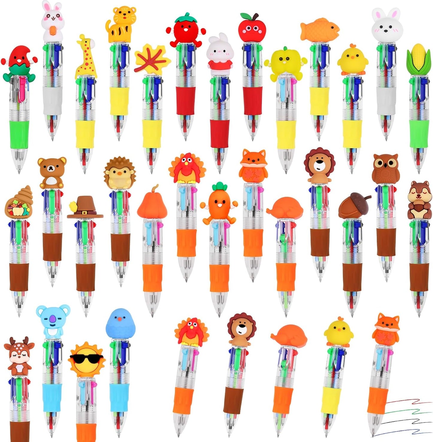 30Pcs Mini Multicolor Pens in One 4-in-1 Cute Pens Bulk for Kids, Ballpoint Pen for Birthdays and Children's Parties, Fun Gifts Assorted Ink Kawaii Pen(Thanksgiving)