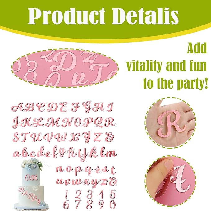 64 Pcs Acrylic Number & Alphabet Cake Toppers - A-Z Letters, 0-9 Numbers, Rose Gold - DIY Personalized Name Cupcake Toppers for Weddings, Birthdays, Party Decorations