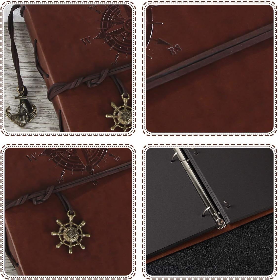 ThxMadam Navigation Scrapbook Leather Photo Album Vintage Wedding Guest Book Memory Book with 60 Black Pages Present for Valentines Anniversary Mother’s Day Birthday Gift for Student Kids Friend