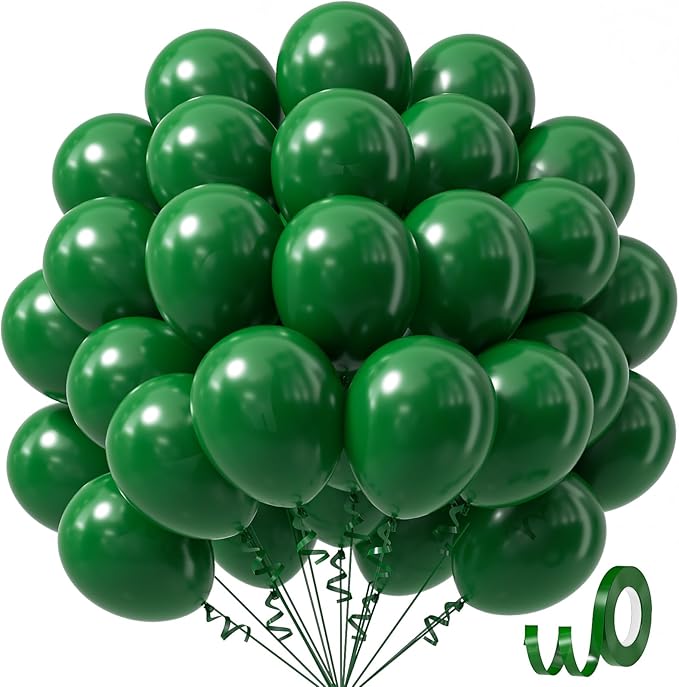 Dark Green Balloons 12 inch, Forest Green Latex Balloon 50pcs Party Balloons for Christmas Jungle Football Tropical Safari Birthday Party Decorations