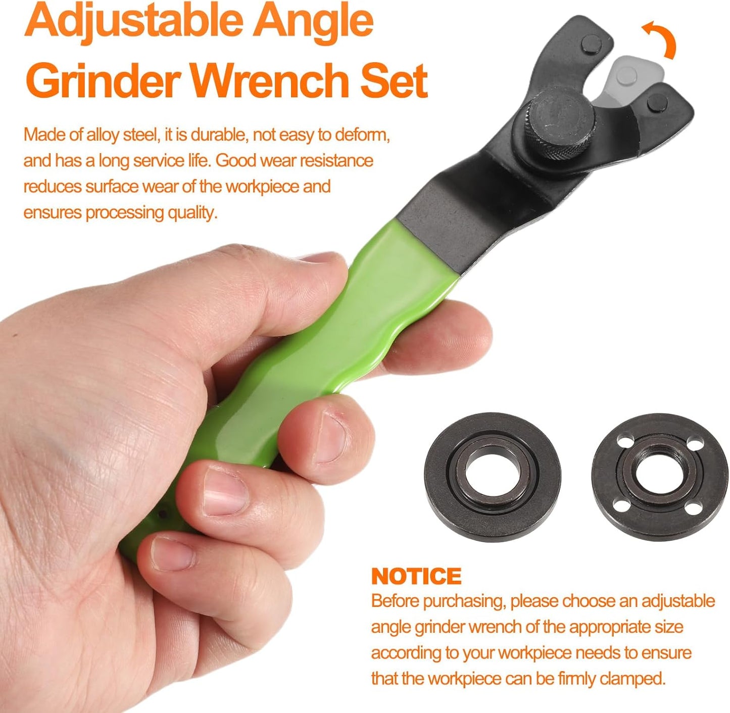 HARFINGTON Adjustable Angle Grinder Wrench Set 0.4"-1.9" Range Universal Lock Nut Pin Spanner Wrench with Grinder Shaft Nuts for Angle Grinder Table Grinder, Green