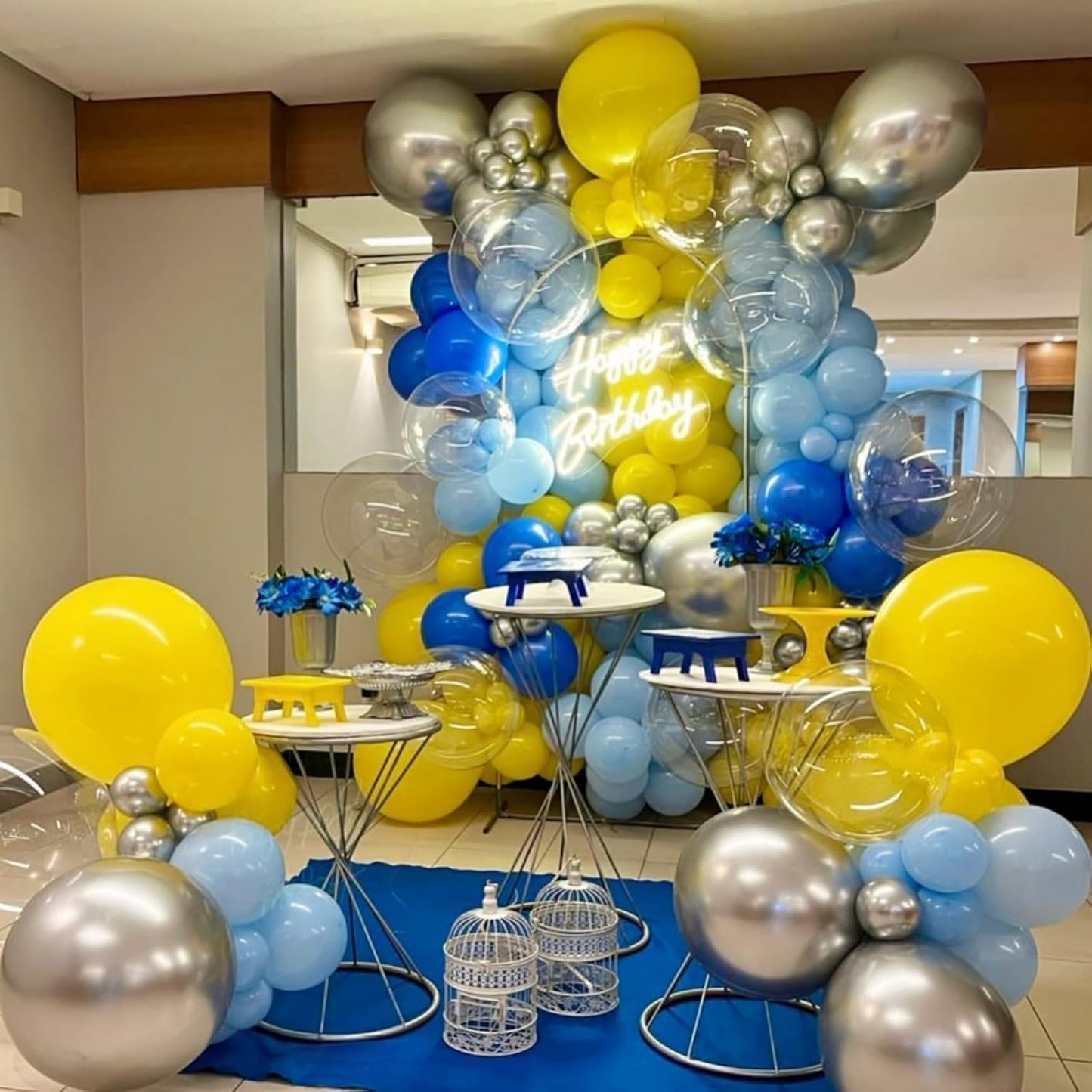Blue and Yellow Balloons Arch Royal Blue Yellow Silver Balloons Garland with Clear Balloon Light Party Latex Balloon for Birthday Decorations Baby Shower Graduation
