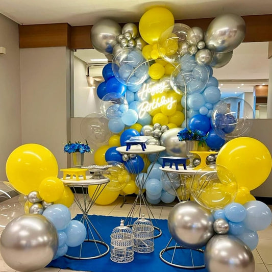 Blue and Yellow Balloons Arch Royal Blue Yellow Silver Balloons Garland with Clear Balloon Light Party Latex Balloon for Birthday Decorations Baby Shower Graduation