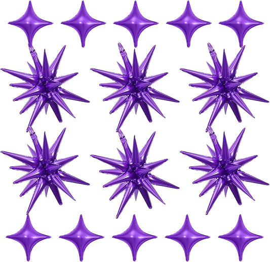 Purple Star Balloon,6Pcs 22Inch Explosion Star Balloons and 10Pcs 10Inch Four Angle Balloons Kit for Halloween Birthday Anniversary Graduation Baby Shower Wedding Party Decorations