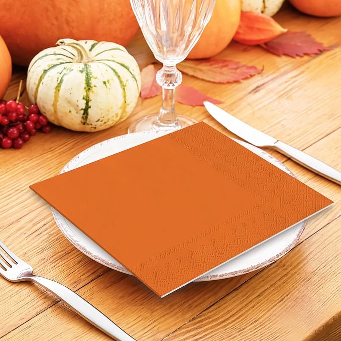 Whaline 120Pcs Fall Colors Cocktail Napkin Autumn Brown Orange Green Beverage Luncheon Paper Napkins 2 Ply for Thanksgiving Home Party Table Decor, 6 Colors