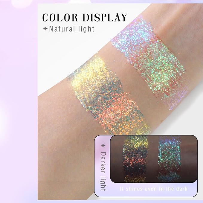 HOSAILY Roll-on Holographic Body Glitter Gel for Face Hair, Chameleon Color Changing Glitter Gel Under Light, Chunky Mermaid Sequins Festival Party Rave Accessories Shimmer Makeup (Sparkling Blue)