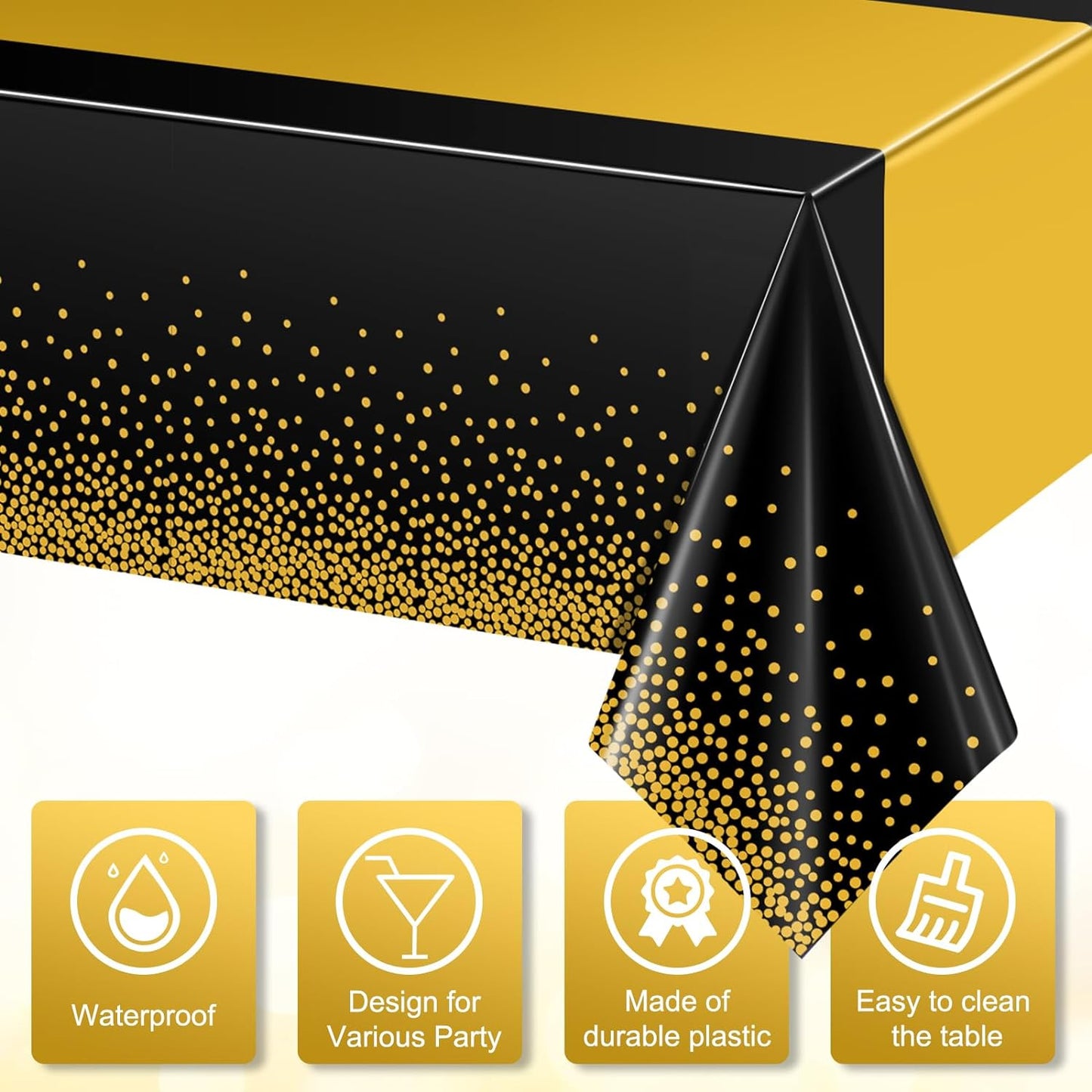 1Pcs Black and Gold Tablecloth Party Decorations,Plastic Black Table Cloth Printed Gold Table Runner Disposable Rectangle Tables Cover for Birthday Retirement Anniversary Graduation Party,54 x108 Inch