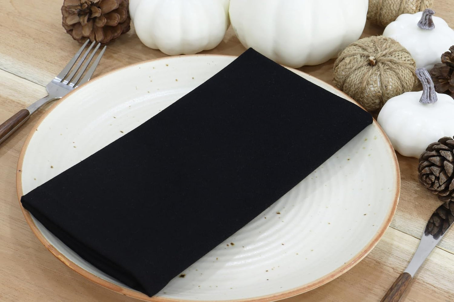 PurpleEssences Set of 12 Cloth Dinner Napkins 100% Cotton 18x18 Inch - Soft Durable Washable - Ideal for Farmhouse Party Fall Thanksgiving Halloween - Perfect Everyday Use Table Linen - Black