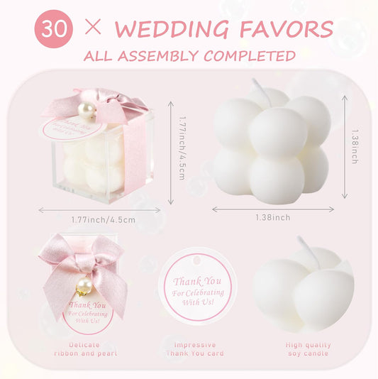 ACITHGL 30 Sets Small Bubble Candle Wedding Candles Favors for Guests Bulk Bridal Shower Favors Candles with Stylish Ribbons Thank You Cards Gifts (Shimmering Pink)