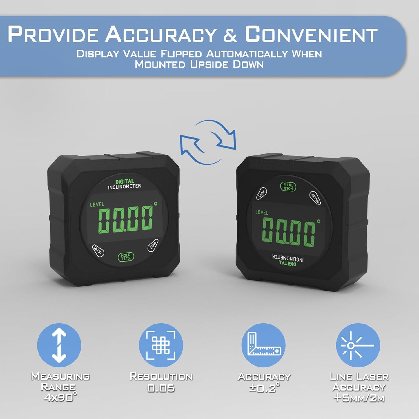 KNINE OUTDOORS Digital Angle Finder Strong Magnetic Angle Gauge, Cube Inclinometer with Backlight, Table Saw Miter Protractor, Woodworking Measuring Tool