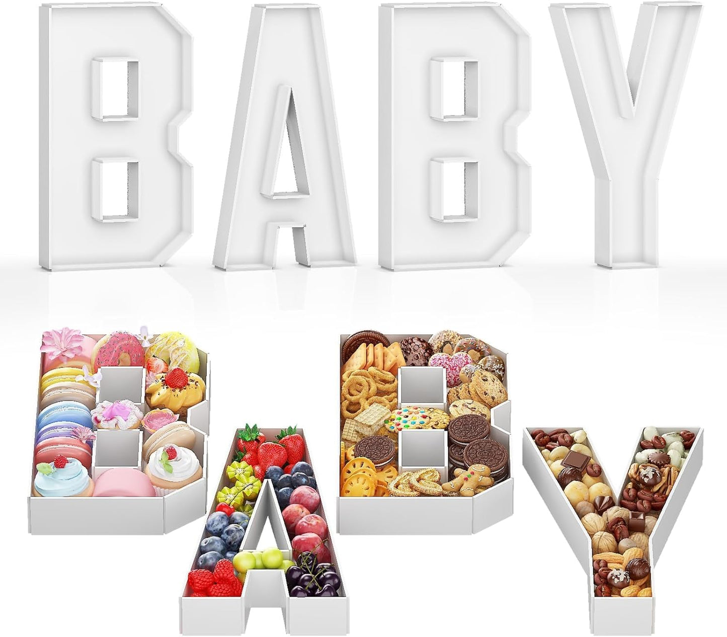 BABY Charcuterie Board Letters Fillable, BABY Cardboard Letters for Charcuterie, White BABY Letters for Baby Shower Gender Reveal Birthday Decoration, BABY Letter Tray for Food Chocolate Cupcake Candy