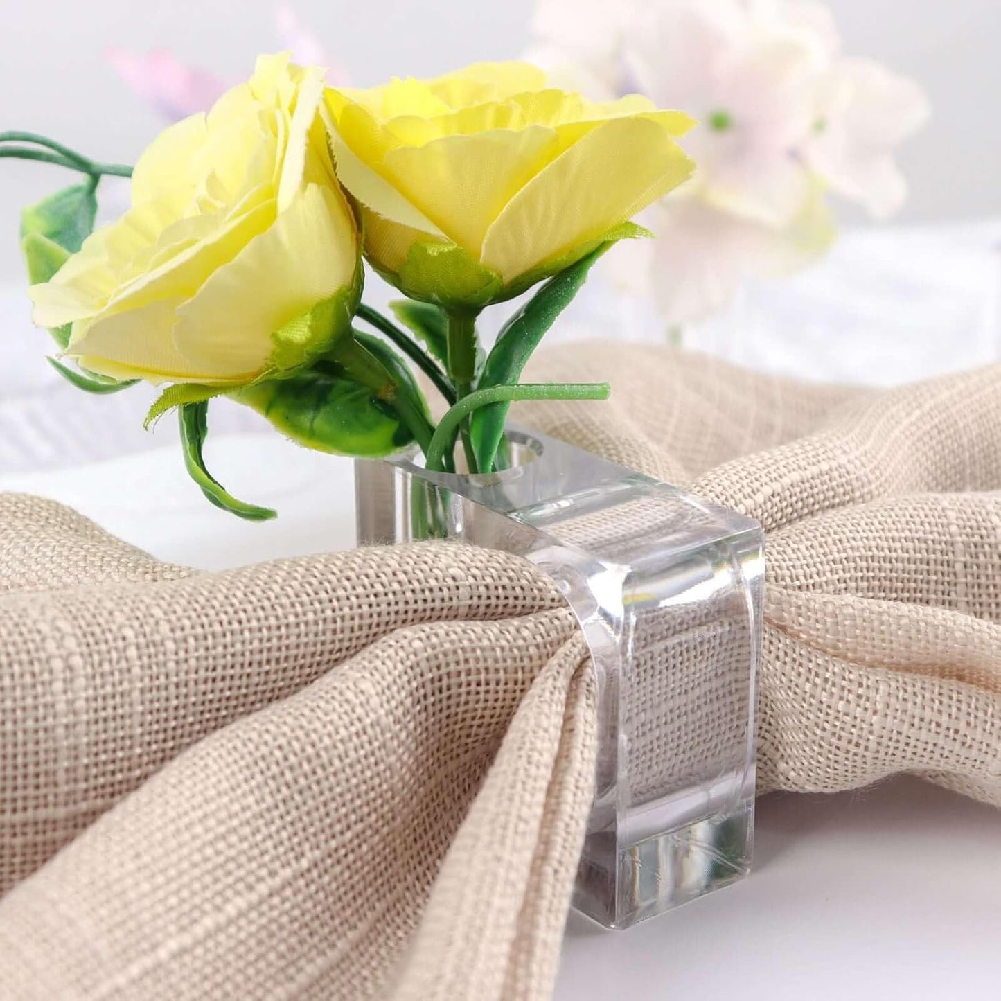 Efavormart 4 Pack | Clear Acrylic Square Mini Bud Vase Napkin Rings, 2-in-1 Flower Napkin Holders