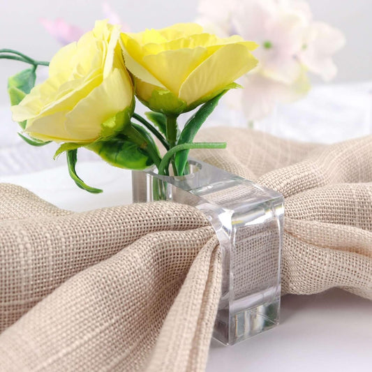 Efavormart 4 Pack | Clear Acrylic Square Mini Bud Vase Napkin Rings, 2-in-1 Flower Napkin Holders