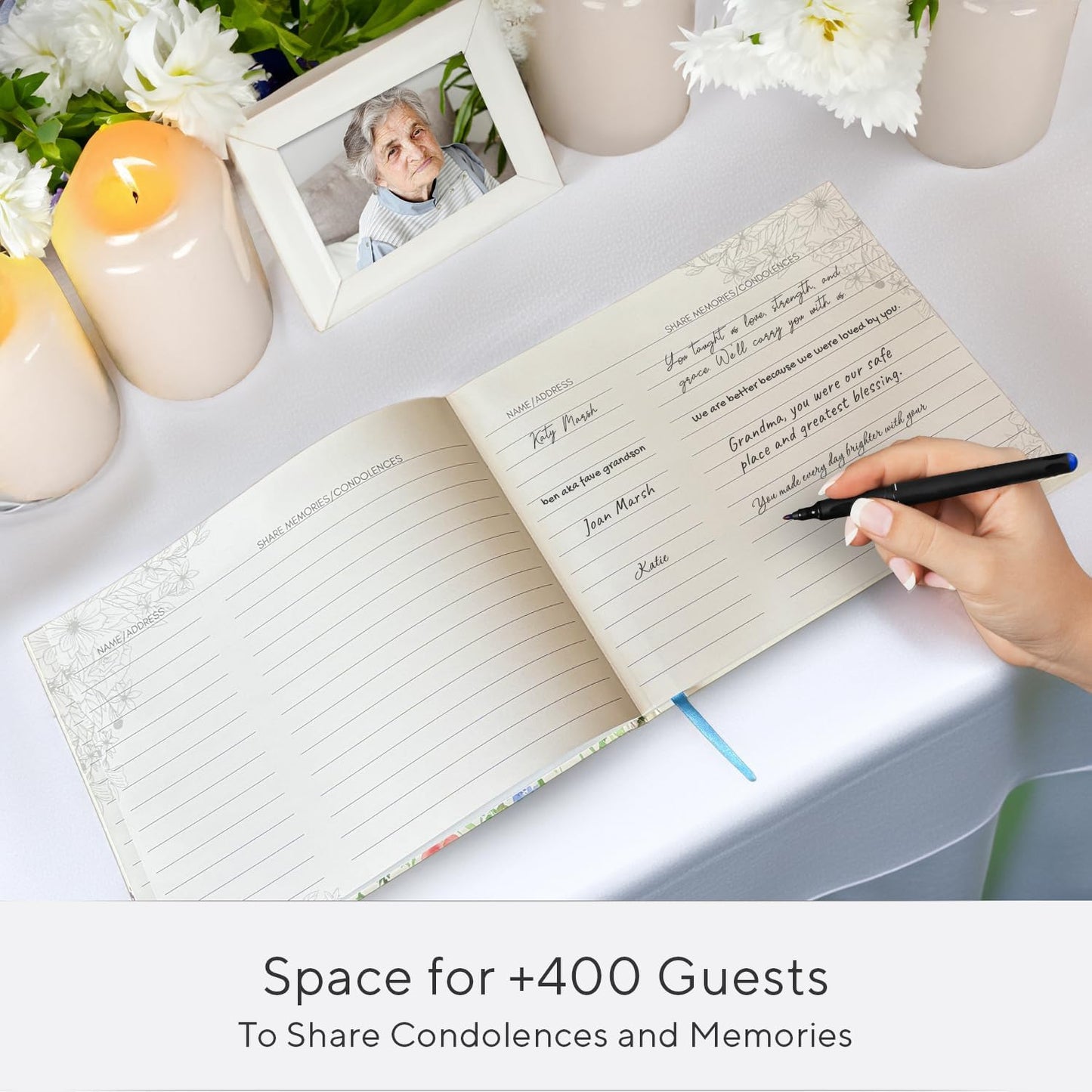 Funeral Guest Book for Memorial Service Floral Celebration of Life Guestbook with Share a Memory Sign Memory Book for Funeral with Space for 400+ Guests Memorial Keepsake Sign in Book- 10.25" x 8.25"