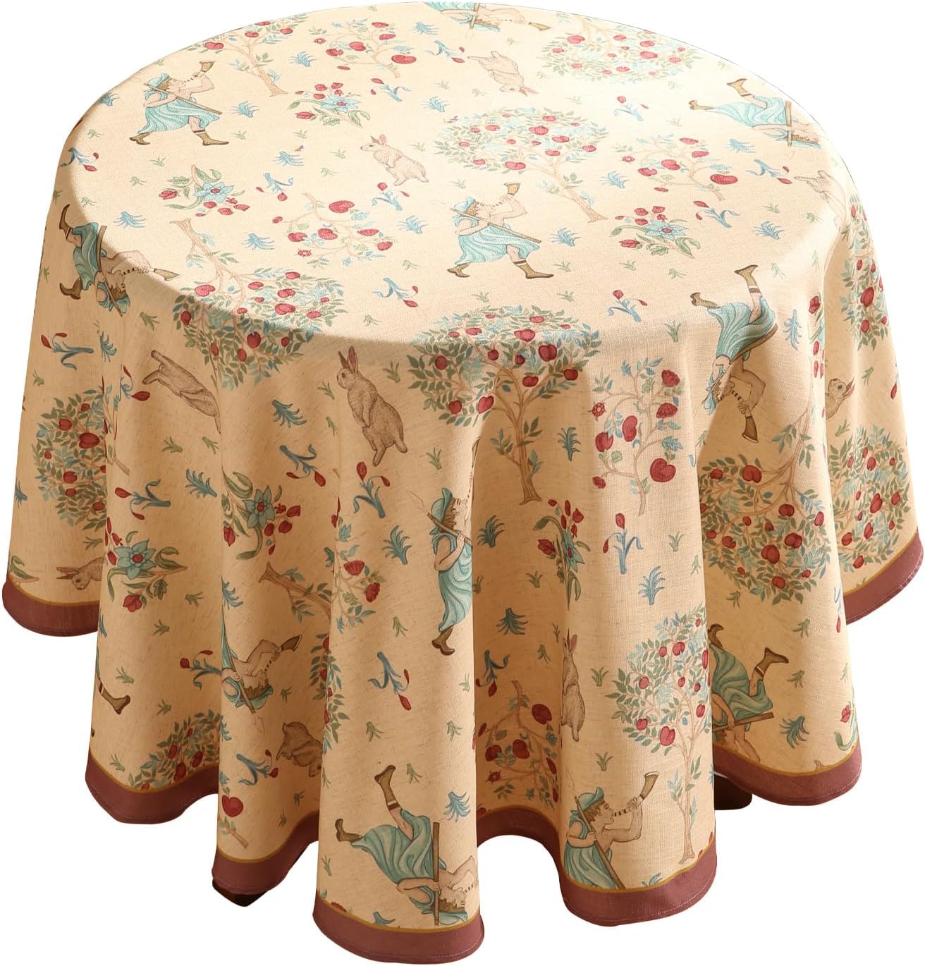 patdrea Designer Linen Beige Round Tablecloth,Vintage Italian Trees Pattern Table Cloth,Decoration Table Cover Cloth for Kitchen Dining Christmas,Tea Party,Thanksgiving,Diameter 67"-Tatiana a