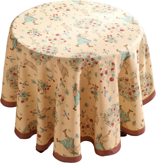 patdrea Designer Beige Tablecloth for Round Table,Vintage Italian Linen Trees Pattern Table Cloth,Decor Cover for Kitchen Dining Christmas,Thanksgiving,Tea Party,Diameter 55"-Tatiana a