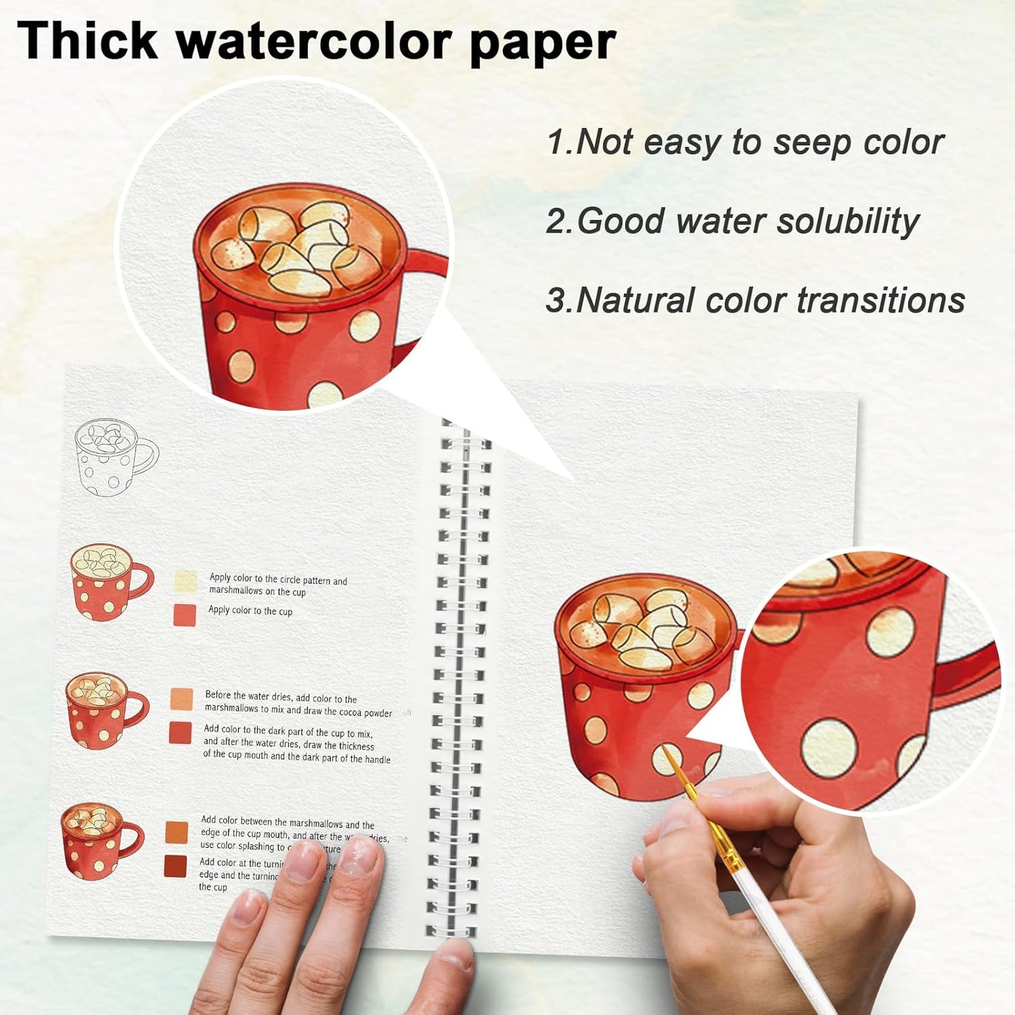 Watercolor Workbooks with Step by Step for Adults Teens - Beginner Watercolor Workbook with 12 Coloring Book Pages -100% Cotton 300gsm/140lb Watercolor Paper(Christmas)