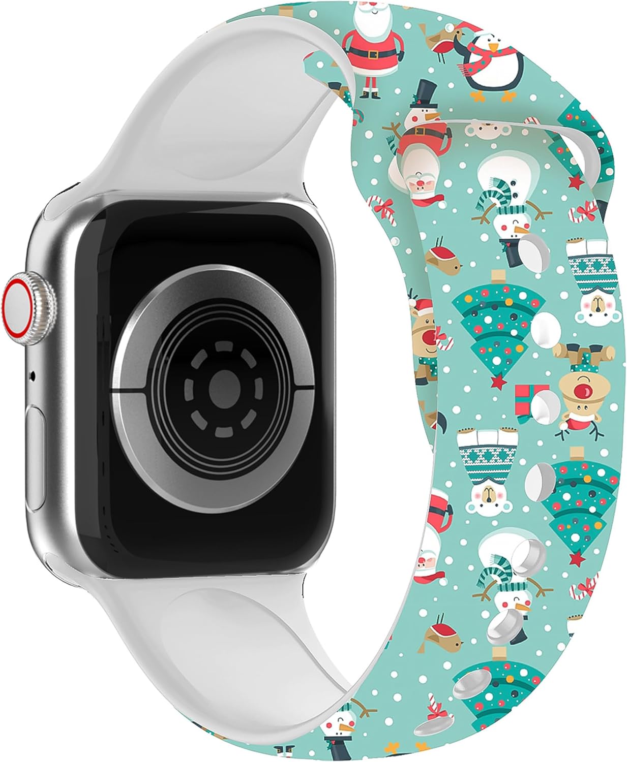 WALOO Adjustable Christmas Pattern Silicone Replacement Watch Band Compatible With Your Apple Watch Series 10/9/8/7/6/5/4/3/2/1/SE/Ultra Fits Sizes 38mm, 40mm, 41mm, 42mm, 44mm, 45mm, 46mm, 49mm