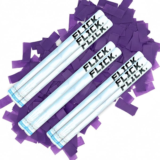 Ultimate Confetti - 8 Pack Purple Confetti Wands - Handheld 14" Biodegradable Tissue Paper Confetti Flick Flutter Sticks For Wedding, Birthday, Parties & Live Events - 2 Handfuls, 1.5 oz Each Stick