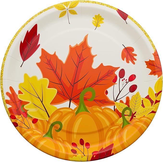 Thanksgiving Party Plates and Napkin (52 pieces for 16 guests) - Thanksgiving Party Supplies, Thanksgiving Party Decorations, Fall Theme Party, Turkey Party Plates and Napkins, Blue Orchards