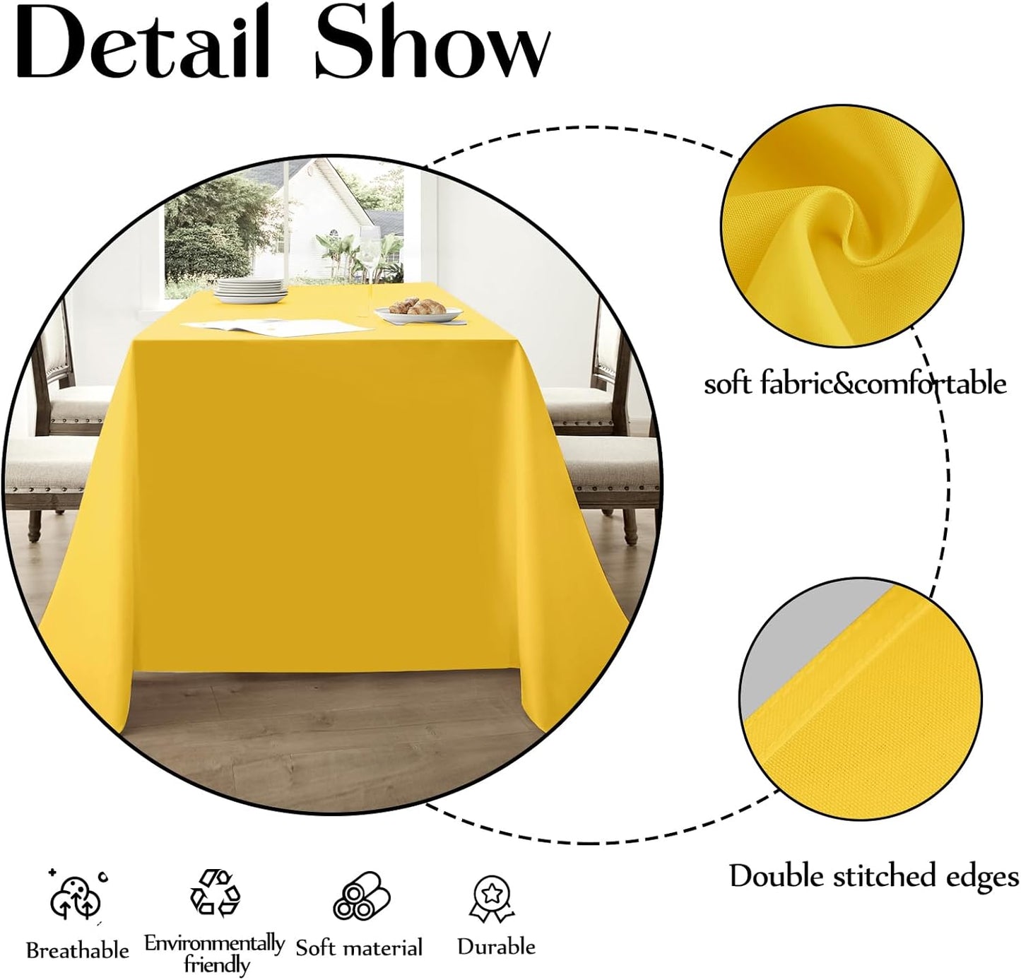Rectangle Tablecloths 90x132 Inch 2 Pack Yellow Tablecloth Washable Decorative Linen Polyester Table Cloths for Dining Table Banquets Buffet Parties and Wedding