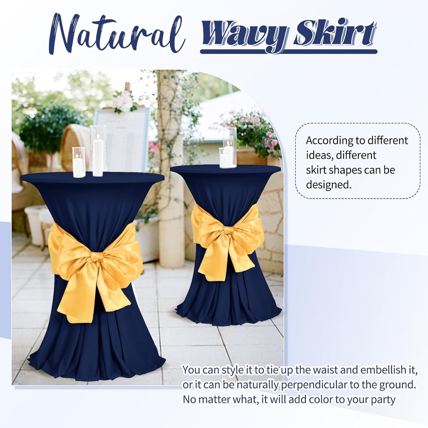 3 Packs Cocktail Table Covers Navy Blue Round Bar Table Cloth Dark Blue 32"x 43" Spandex Stretch High Top Table Covers with Wavy Drapes Fitted High Top Table Cloth for Party Wedding Banquet Bar Table