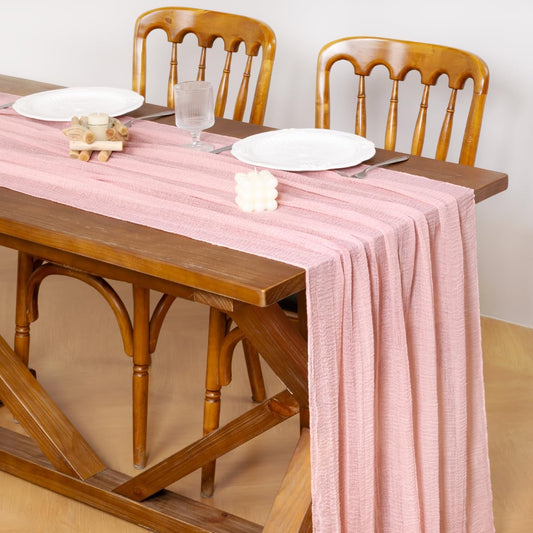 Socomi Pink Gauze Fall Thanksgiving Cheesecloth Table Runner Blush 120 Inch Rustic Boho Cheese Cloth Runner for Wedding Party Baby Bridal Shower Centerpiece Decoration Holiday Home Decorations