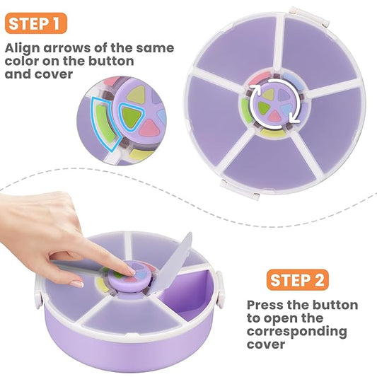 Snack Rotator Container Reusable Snack Box with 5 Compartment Dispenser and Lid, Color Matching Opening Lid, BPA and PVC Free, for Home, School, Travel (1 Pack- Purple)