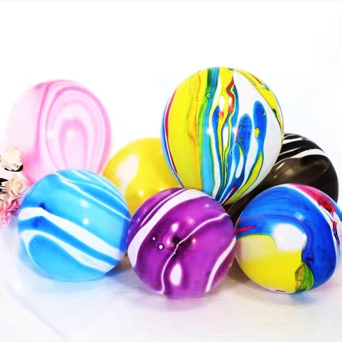 Rainbow Tie Dye Balloons - 50 PCS 12 Inch Marble Agate Latex Swirl Hippie Party Balloons for Tie Dye & Christmas Birthdays