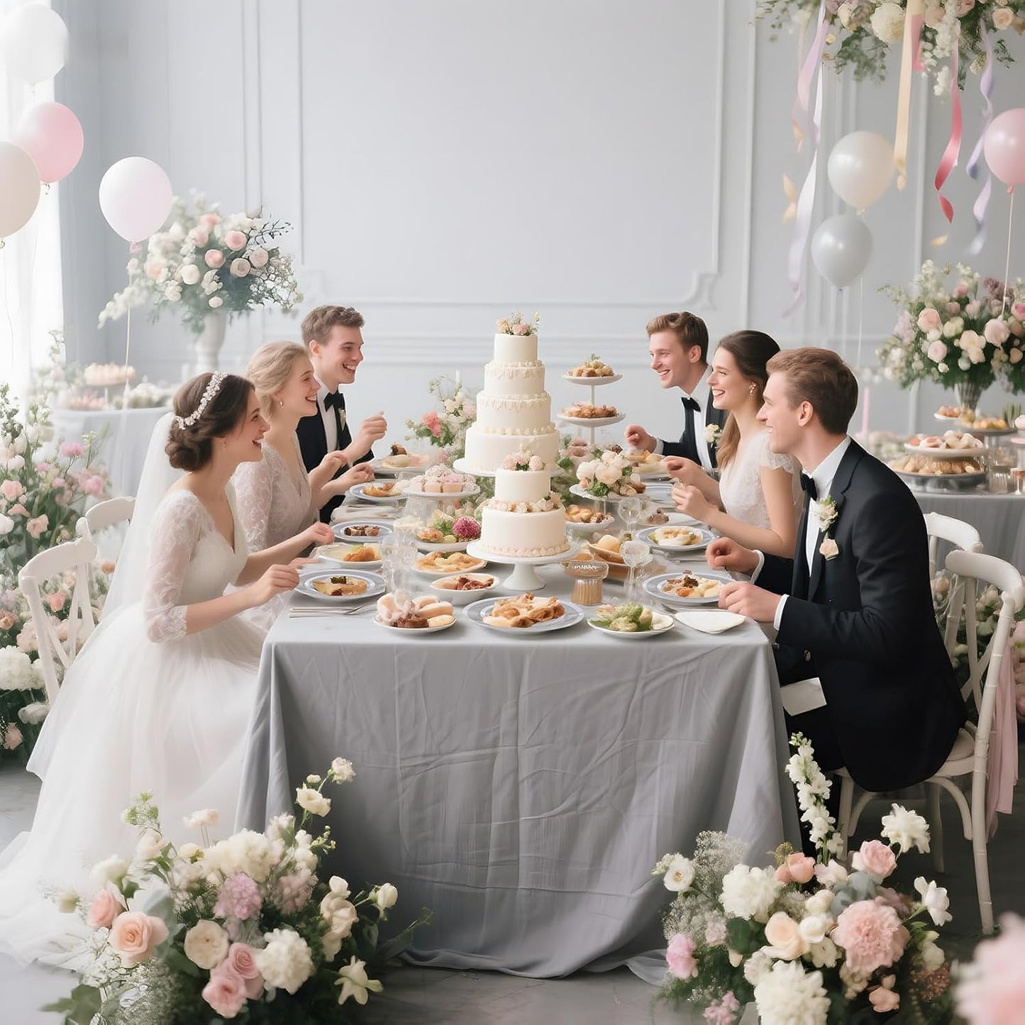 I00000 210 Pcs Clear White Plates for 30 Guests, White Dinnerware Include 60 Plates, 30 Cups, 30 Pre Rolled Napkins with Cutlery Set for Party and Wedding