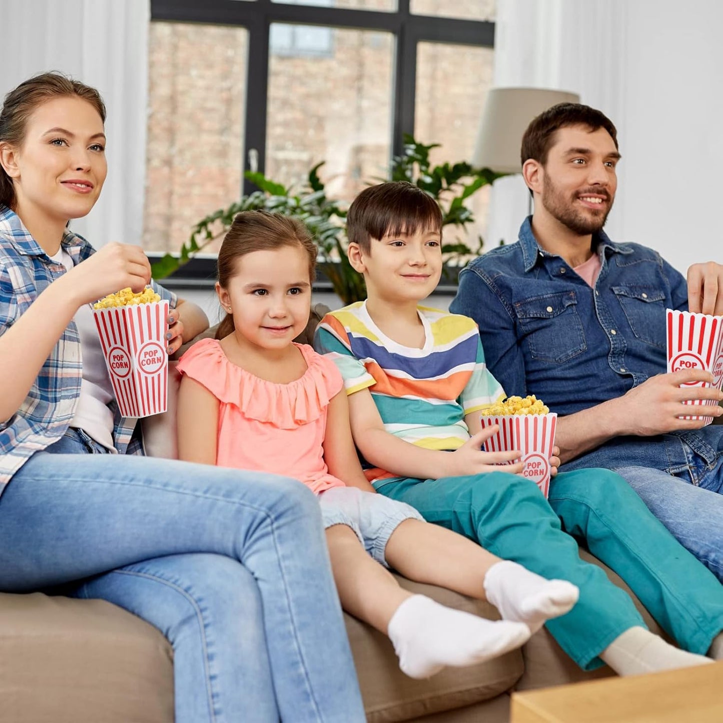 Yuxung 30 Pack Plastic Popcorn Boxes Red and White Striped Popcorn Buckets Bulk Reusable Open Top Containers for Movie Night, Classic Retro Style, 7.7 x 3.9 x 2.4 Inch
