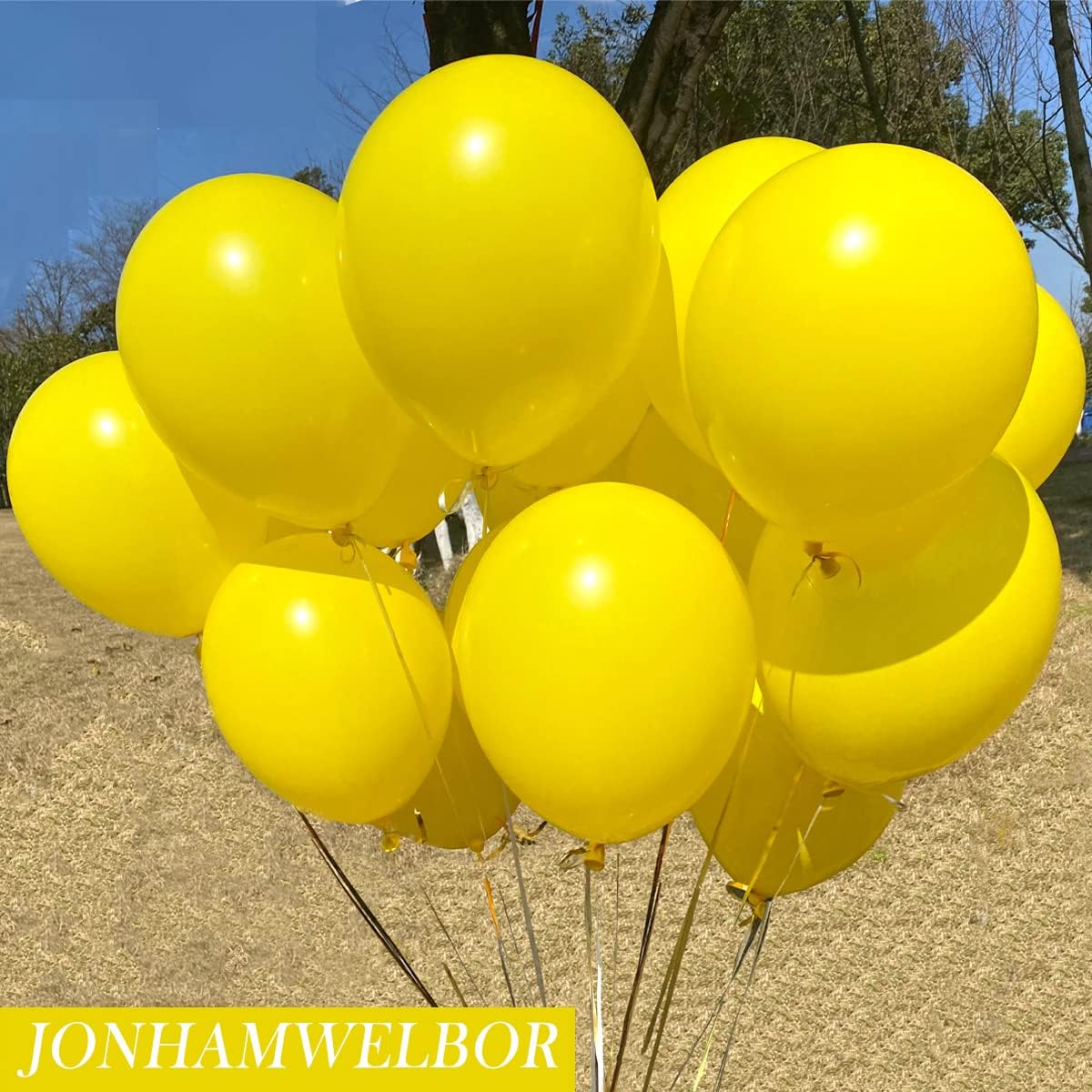 Jonhamwelbor Yellow Balloons 12 inch 100 Pack Matte Dark Yellow Latex Helium Balloons for Baby Shower Birthday Wedding Party Decorations (With Ribbon)