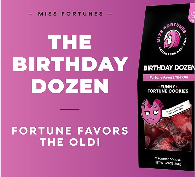 Miss Fortunes, Funny Fortune Cookies, The Birthday Dozen, Make This The Birthday They'll Probably Forget! Written by Professional Comedy Writers (Box of 12 Individually Wrapped Cookies)