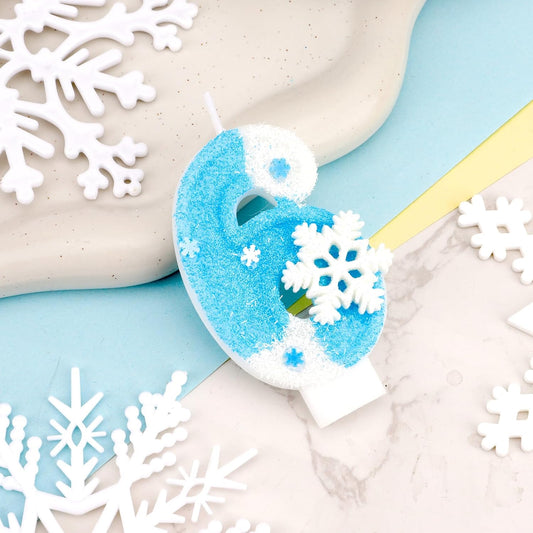 Frozen Birthday Party Decorations, Number 6 Birthday Candle, Frozen Birthday Party Favors, Happy Birthday Candle for Cake, Blue Snowflake Cake Topper Decoration for 6th 6 Year Old Party Favor Supplies