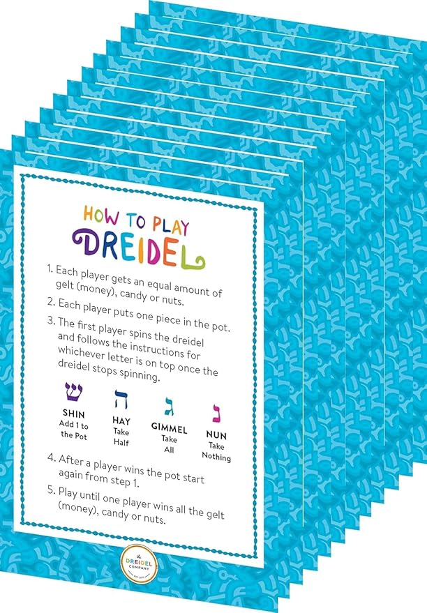 Hanukkah Dreidels Multicolor Plastic Chanuka Draydels with English Transliteration, Includes Dreidel Game Instruction Cards (500-Pack)