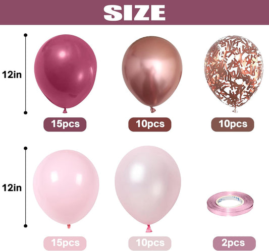 Togvu Dusty Rose Balloon Set, 60 Packs 12 Inch Retro Pink Metallic Chrome Rose Gold Pearl Pink Macaron Light Pink Balloons for Girls Birthday Decorations, Bridal Shower, Wedding, Bachelorette Party