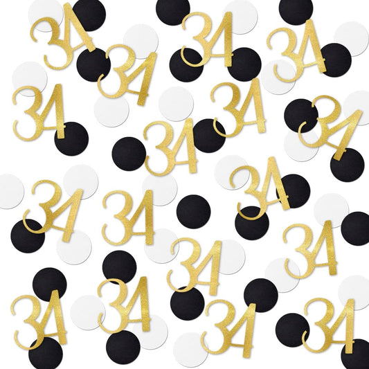 Gold Glitter 34 Confetti, 34th Birthday Number Confetti, 200pcs Anniversary Party Table Decoration Supplies
