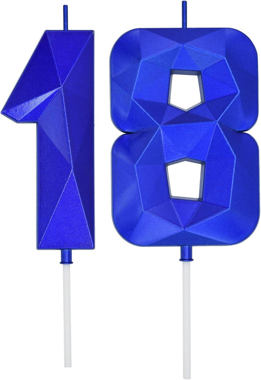 DERVENTA Large Birthday Candle Number 3D Blue 3.7 inch Party Celebration Anniversary Decoration Cake Topper 1 Piece (Number 18 Blue)