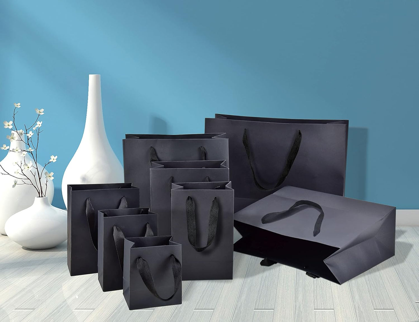 HUAPRINT Black Paper Bags,Matte Black Gift Bags,Small Shopping Bags with Handles,30 Pack 4.5x2.5x6 inch,Craft Gift Bags,Retail Bags,Party Favor Bags,Merchandise Business Bags,Holiday,Wedding Bags