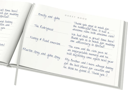 Useful Co. Classic White Guest Book, Guest Book Alternative for Party, Sign in Book, Vacation Home, Funeral Guest Book, Hardbound Guestbook, Leather Cover, 112 Pages, 9 x 7 Inches - White