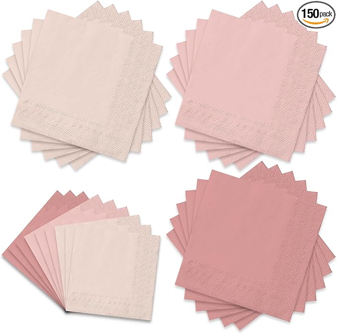Whaline 150Pcs Peach Pink Cocktail Napkin 3 Colors Paper Napkin Gradient Pink Disposable Beverage Napkin for Holiday Home Party Table Decor Supplies