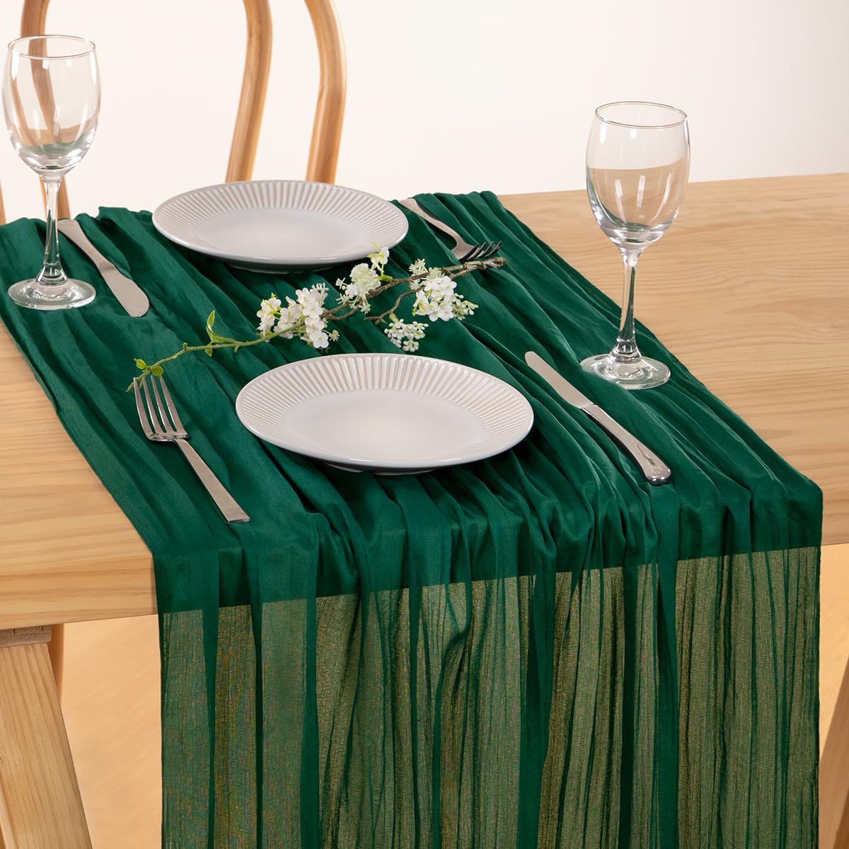 MLMC Emerald Green Table Runner Boho Dark Green Cheesecloth Table Runner 10ft Sheer Gauze Cheese Cloth Decorations for Fall Wedding Bridal Shower Home Party Christmas Decor