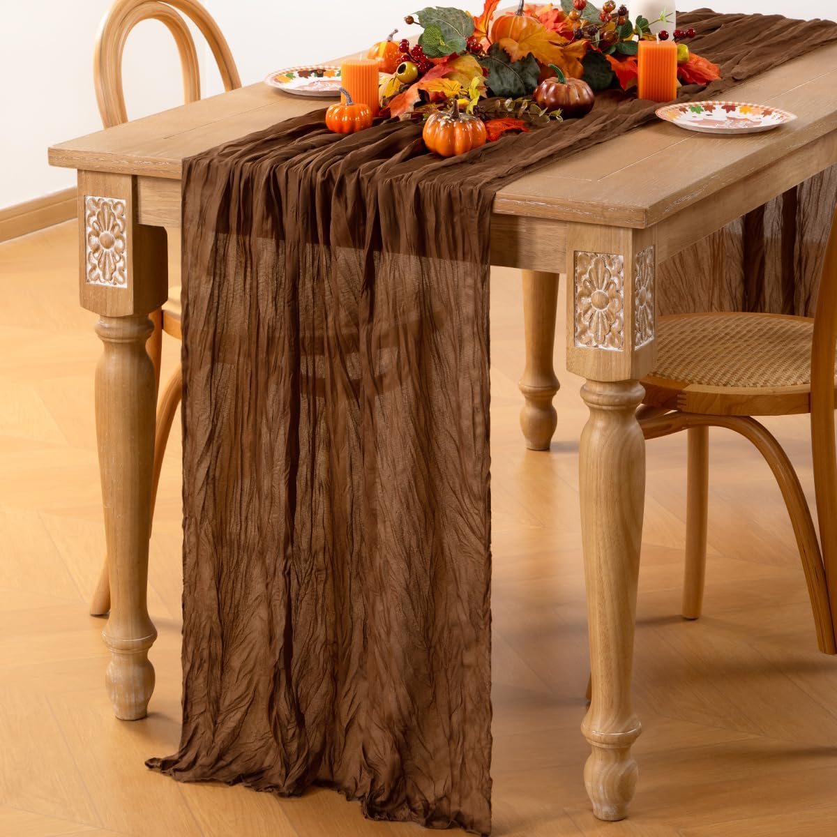 MLMC Brown Cheesecloth Table Runner 10ft Boho Rustic Gauze Coffee Cheese Cloth Table Runner Neutral Fall Centerpiece Decor 35x120 Inches for Wedding Farmhouse Reception Home Decor