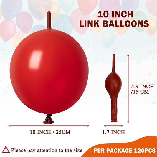 IN JOOYAA Link Balloons 10 Inch 120 Pcs Quick Link Balloons for Wedding Party Festival Birthday Decorations (Red)