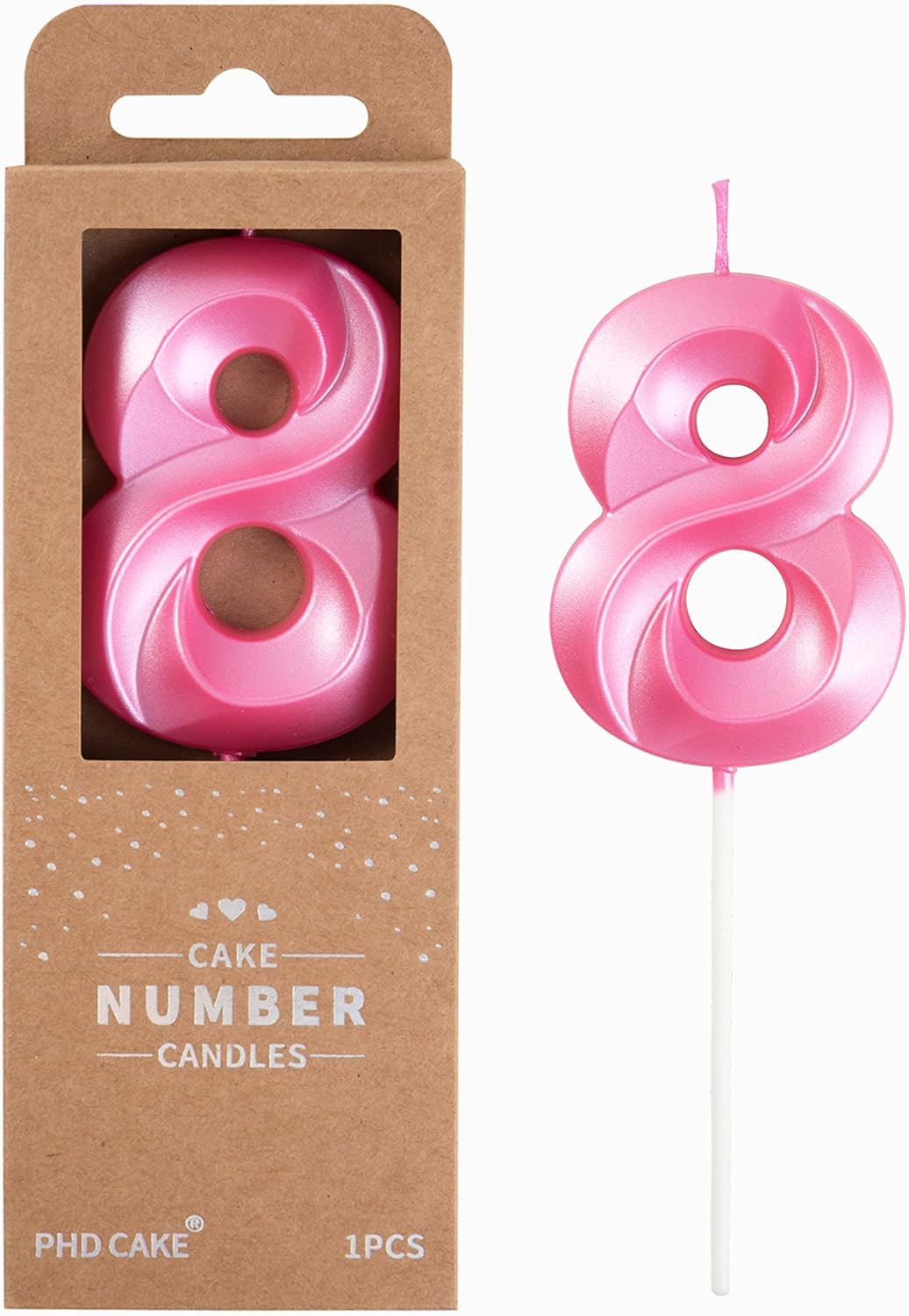 PHD CAKE 2.76 Inch Diamond Pink 8 Number Birthday Candles, Pink Number Candles, Cake Number Candles, Party Celebration