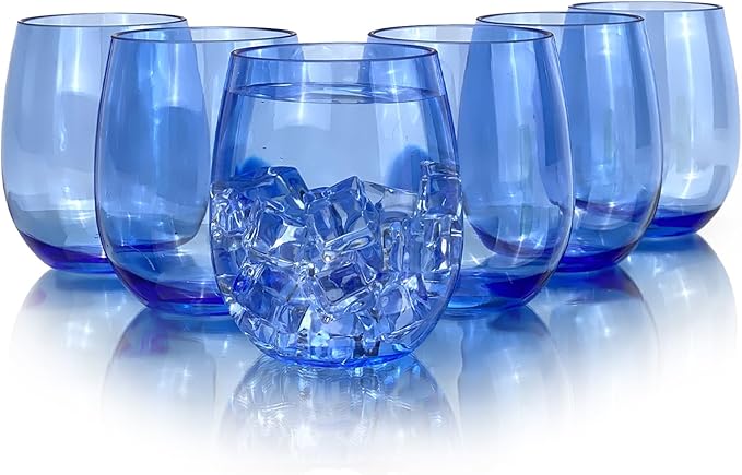 Set of 6 Acrylic Wine Glasses, 18-ounce Plastic Tumbler for Party Use,BPA Free,Dishwasher Safe (Blue)
