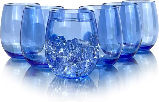 Set of 6 Acrylic Wine Glasses, 18-ounce Plastic Tumbler for Party Use,BPA Free,Dishwasher Safe (Blue)