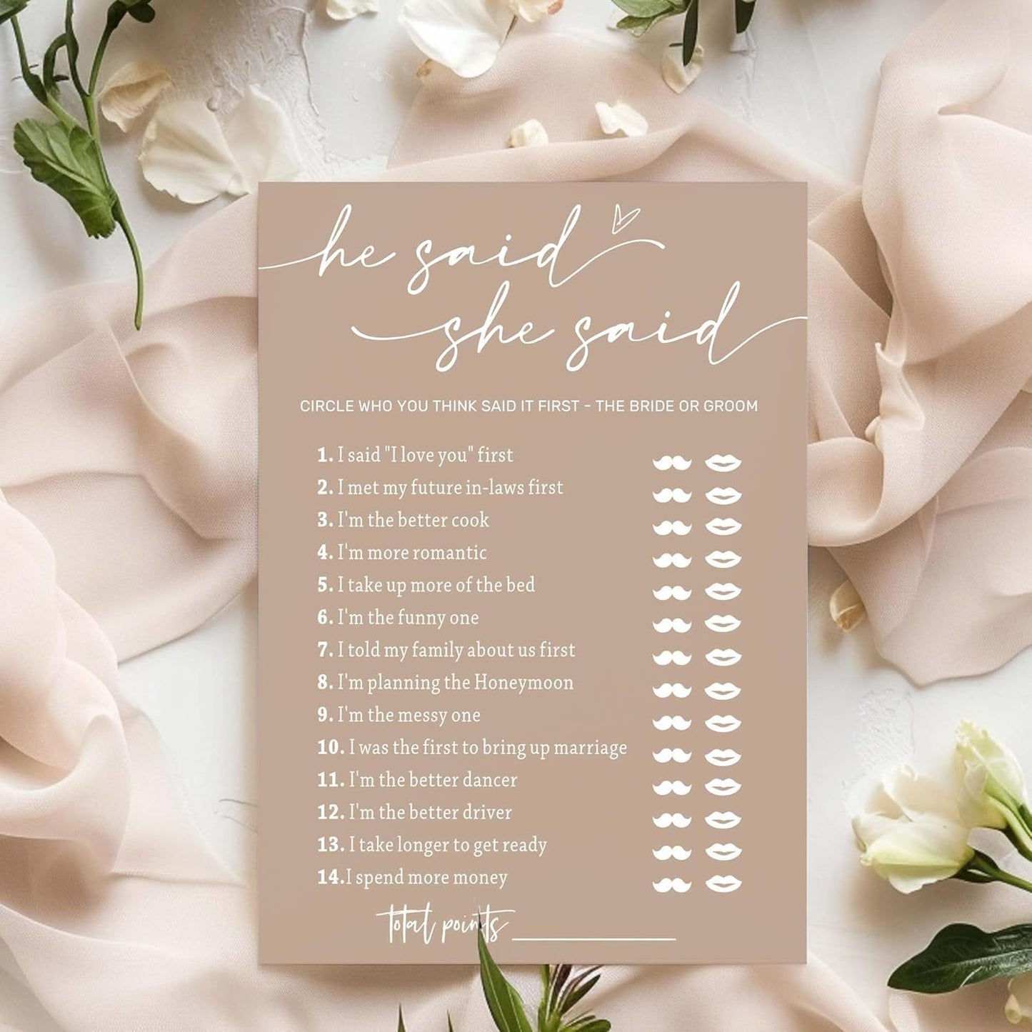 Bridal Shower Games Cards, Guest Who Said It, He Said She Said Game Cards, Bridal Shower Games 25 Guests, Engagement Party Wedding Games for Guests, Minimalist Brown Wedding Party Supplies - D07